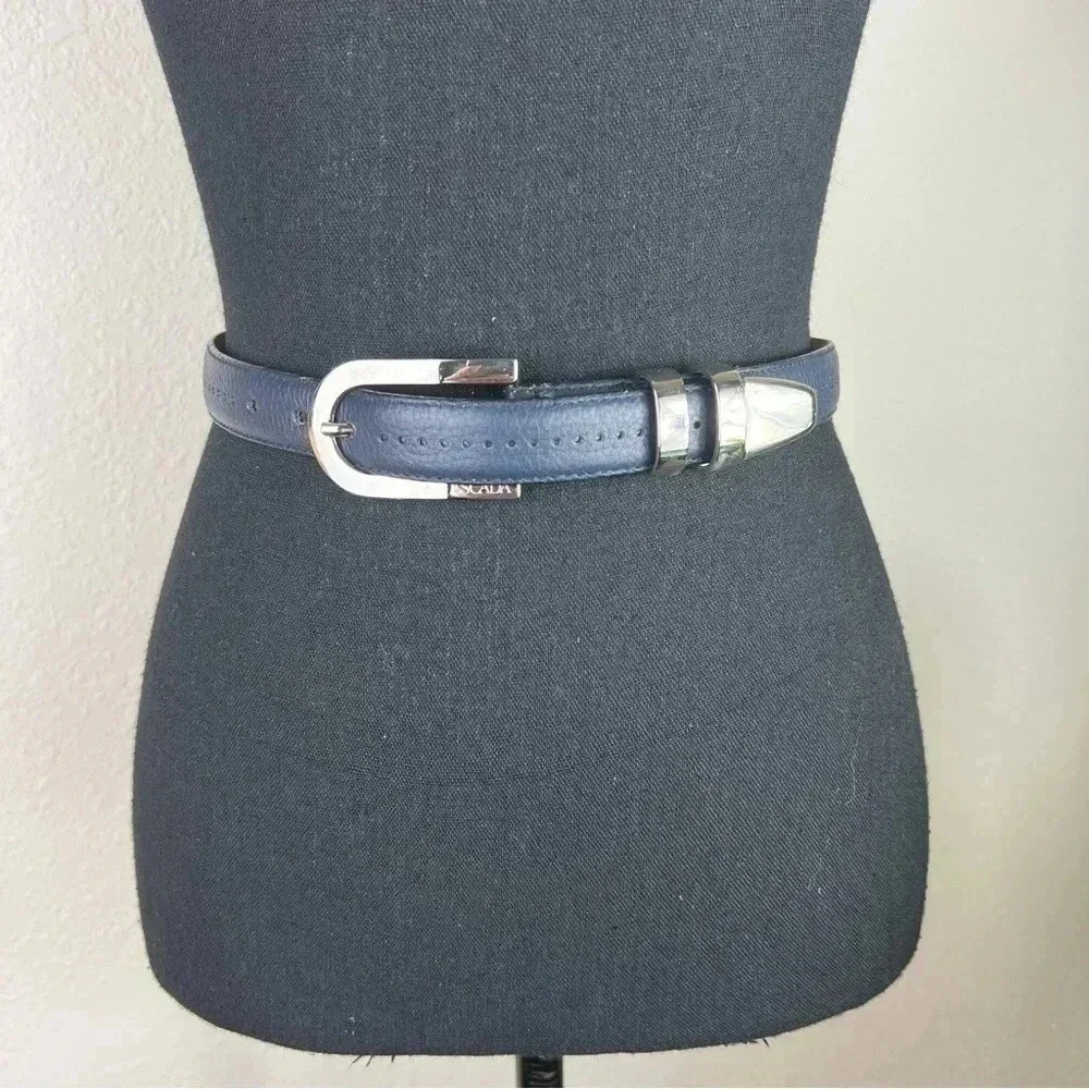 ESCADA Women’s Vintage Navy Blue Silver Buckle Belt Size 2